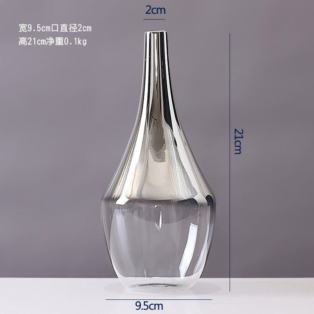Nordic Glass Vase Creative Silver Gradient Dried Flower Vase Desktop Ornaments Home Decoration Fun Gifts Plants Pots Furnishing