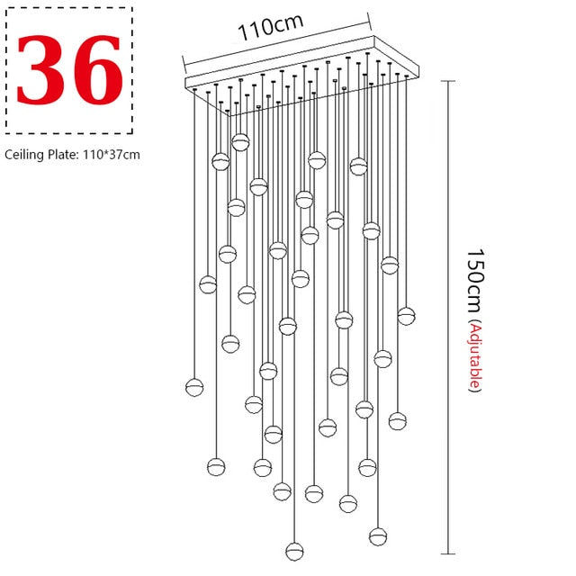 Modern Crystal Glass Ball LED Pendant Lights Fixtures Multiple Staircase Lamps Bar Hanging Lamp For Hotel Villa Duplex Apartment