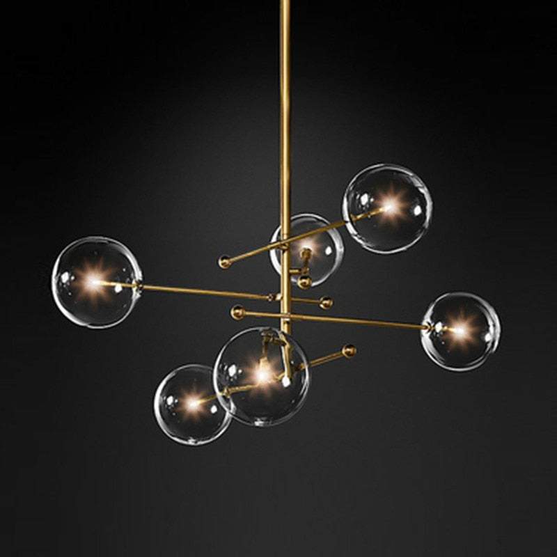 modern design glass ball chandelier 6 heads clear glass bubble lamp chandelier for living room kitchen black/gold light fixture