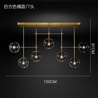 modern design glass ball chandelier 6 heads clear glass bubble lamp chandelier for living room kitchen black/gold light fixture