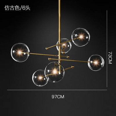 modern design glass ball chandelier 6 heads clear glass bubble lamp chandelier for living room kitchen black/gold light fixture