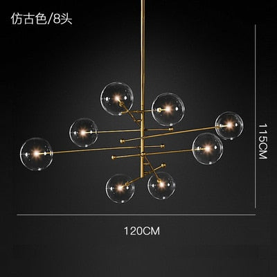 modern design glass ball chandelier 6 heads clear glass bubble lamp chandelier for living room kitchen black/gold light fixture